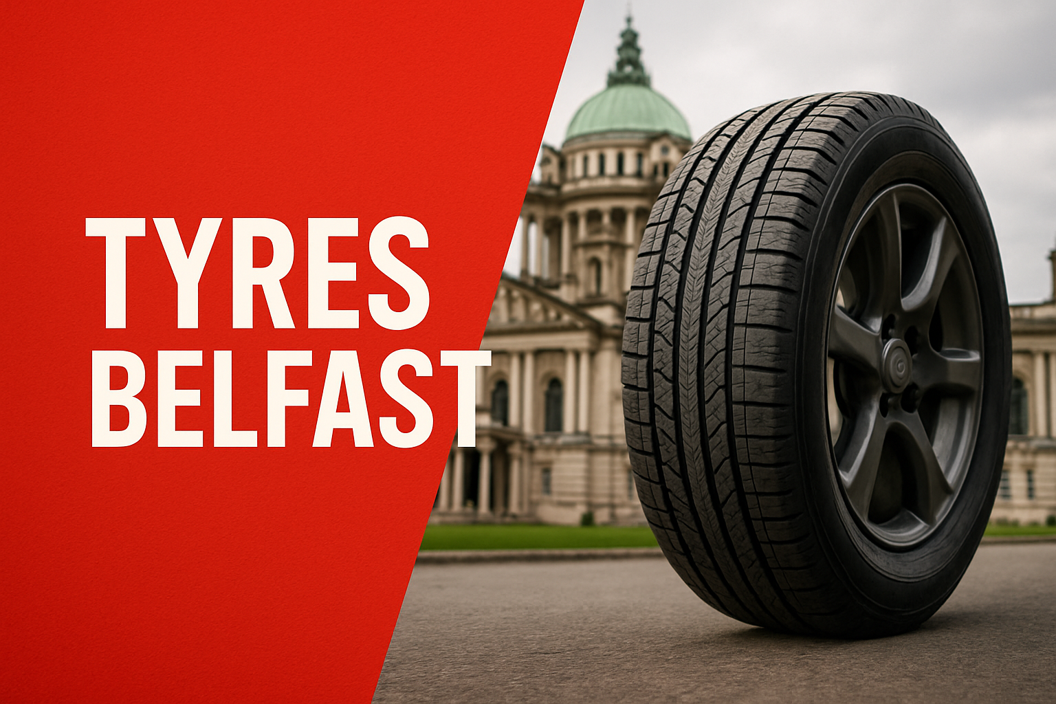 Tyre in front of Belfast City Hall